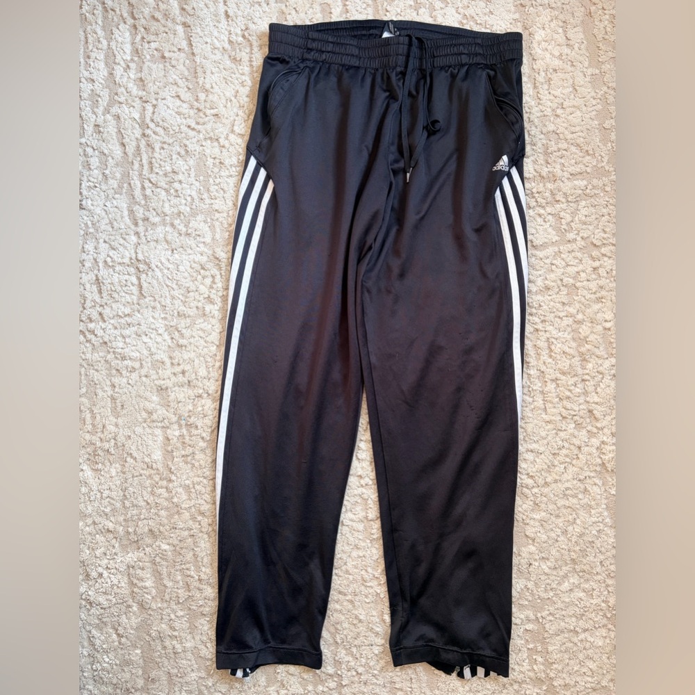 Adidas Kids Black Track Pants with White Stripes L